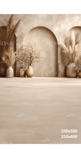 Tło fotograficzne w stylu boho z trawami pampasowymi i beżową scenografią | 3731